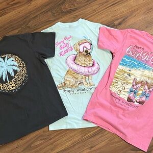 Simply Southern & Palmetto Moon Kids T-shirts Pink, Black, Cream and light Aqua.